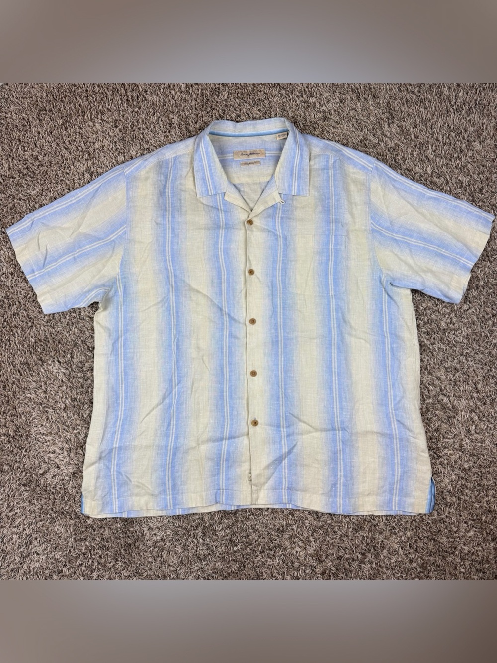 Tommy Bahama Hawaiian Shirt 100% Linen Button Down Short Sleeve Striped Mens XXL